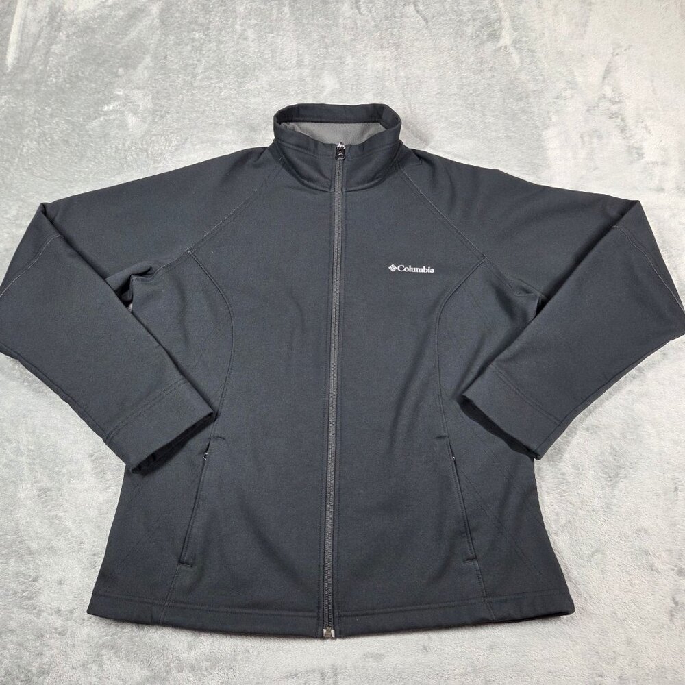 Columbia Jacket Womens Large Black Fleece Lined Softshell Hiking Full Zip